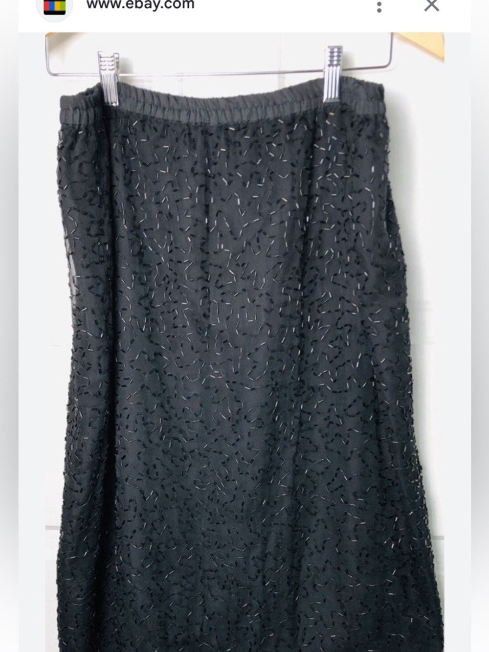 Vintage Elegant 100% Silk Beaded Fully lined Side Slit Pull On Whimsical Skirt M